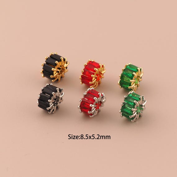 18K Gold Tube Spacer Bead,CZ Pave Minimalist Bead,Large Hole Bead for DIY Jewelry Making Supply