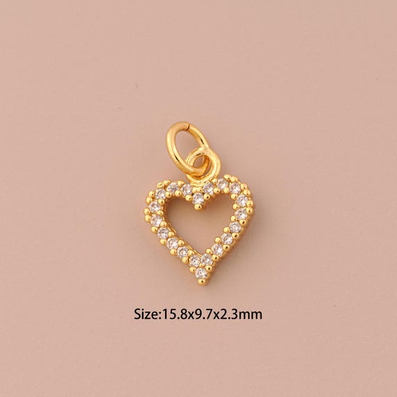18K Gold Mini Heart Charms,CZ Pave Minimalist Charms Pendants,Heart Charm for DIY Jewelry Making Supply