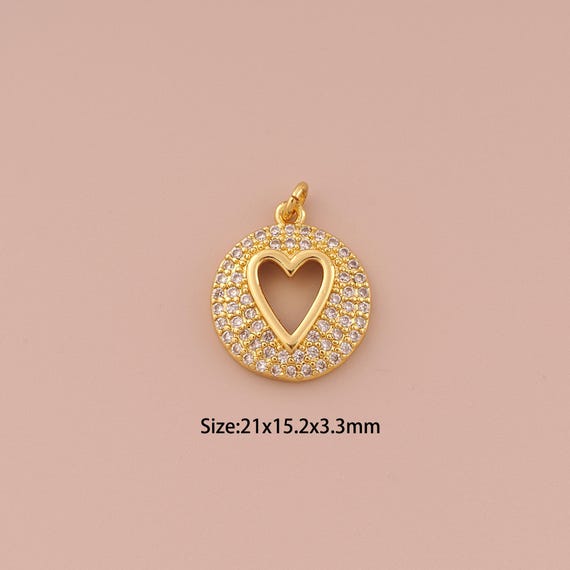 18K Gold Heart Charms,CZ Pave Minimalist Charms Pendants,Heart Charm for DIY Jewelry Making Supply
