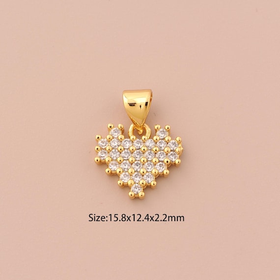 18K Gold Heart Charms,CZ Pave Minimalist Charms Pendants,Heart Charm for DIY Jewelry Making Supply