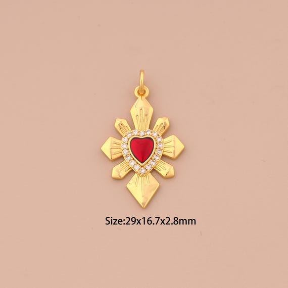 18K Gold Heart Charms,CZ Pave Love Charms Pendants,Enamel Heart Charm for DIY Jewelry Making Supply