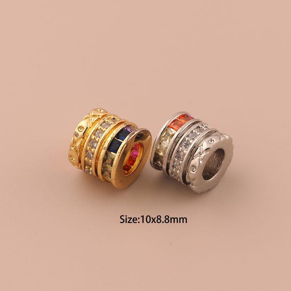 18K Gold Tube Spacer Bead,CZ Pave Minimalist Bead,Large Hole Bead for DIY Jewelry Making Supply