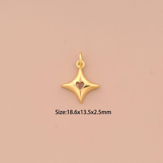 18K Gold Heart Charms,CZ Pave Love Charms Pendants,Cross Star Charm for DIY Jewelry Making Supply