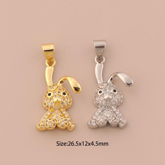 18K Gold Rabbit Charms,CZ Pave Animal Charms Pendants,Rabbit Charm for DIY Jewelry Making Supply