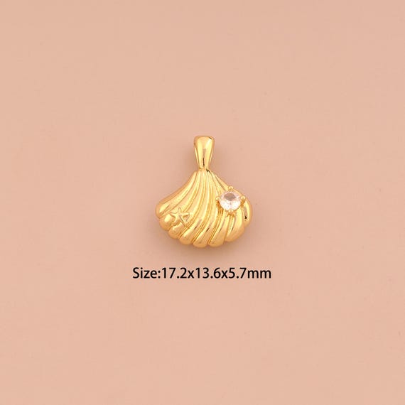 18K Gold Shell Charms,CZ Pave Oyster Charms Pendants,Shell Charm for DIY Jewelry Making Supply