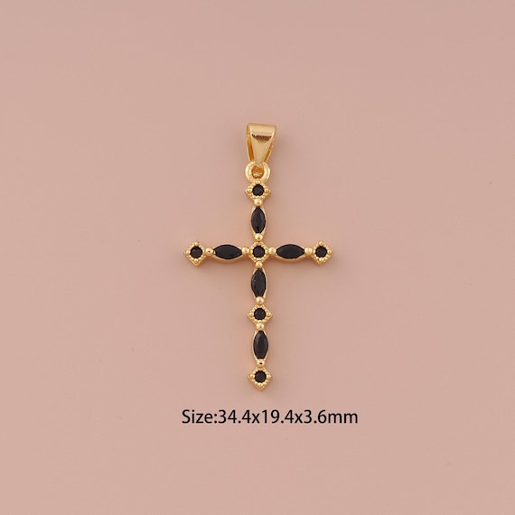 18K Gold Cross Charms,CZ Pave Minimalist Charms Pendants,Christian Charm for DIY Jewelry Making Supply