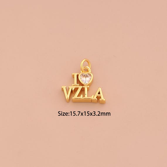 18K Gold I Love VZLA Charms,CZ Pave Heart Letter Charms Pendants,Venezuelan Charm for DIY Jewelry Making Supply