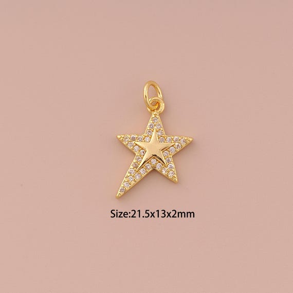 18K Gold Star Charms,CZ Pave Minimalist Charms Pendants,Star Charm for DIY Jewelry Making Supply