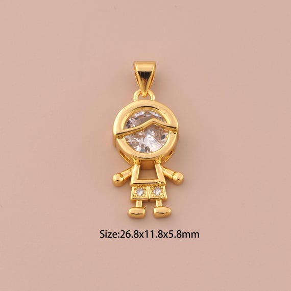 18K Gold Character Charms,CZ Pave Boy Charms Pendants,Character Charm for DIY Jewelry Making Supply