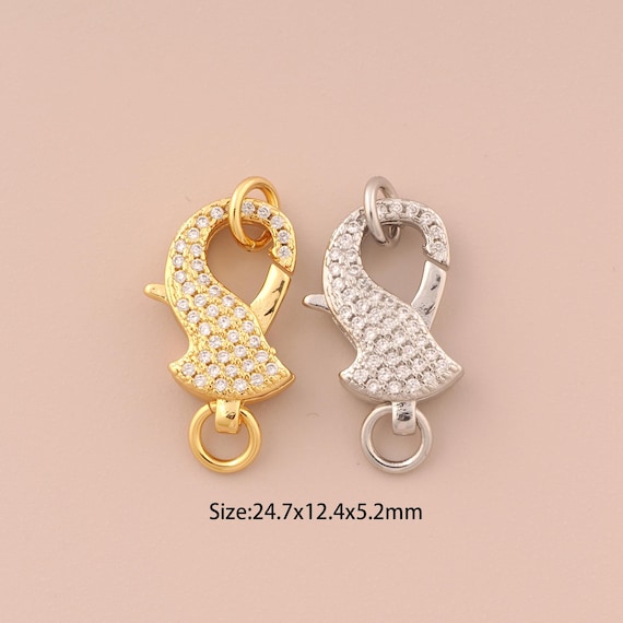 18K Gold Lobster Clasp,CZ Pave Lobster Clasp,Lobster Clasp for DIY Jewelry Making Supply