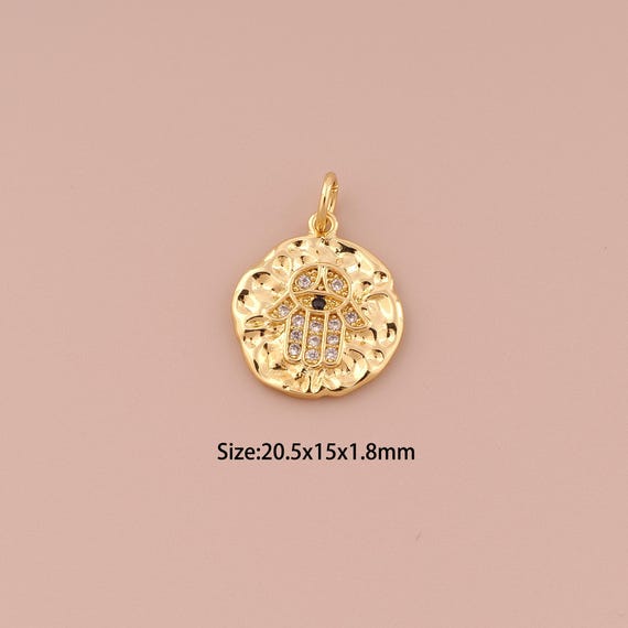 18K Gold Hamsa Charms,CZ Pave Minimalist Charms Pendants,Fatima Charm for DIY Jewelry Making Supply