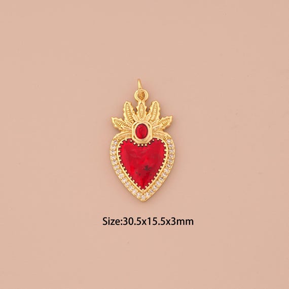 18K Gold Heart Charms,CZ Pave Love Charms Pendants,Enamel Heart Charm for DIY Jewelry Making Supply