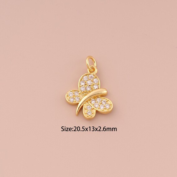 18K Gold Butterfly Charms,CZ Pave Minimalist Charms Pendants,Butterfly Charm for DIY Jewelry Making Supply