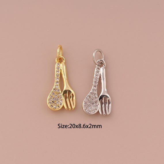 18K Gold Tableware Charms,CZ Pave Minimalist Charms Pendants,Tableware Charm for DIY Jewelry Making Supply