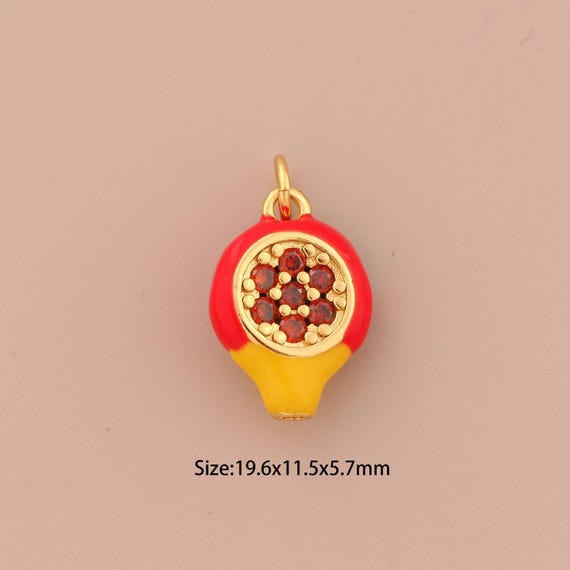 18K Gold Pomegranate Charms,CZ Pave Fruit Charms Pendants,Enamel Pomegranate Charm for DIY Jewelry Making Supply