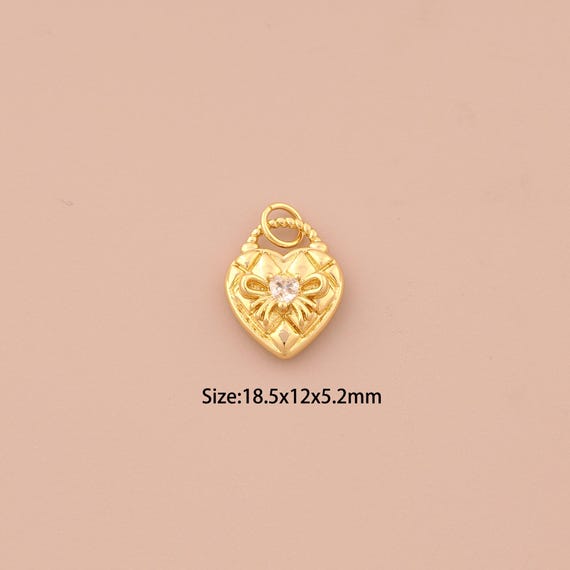 18K Gold Heart Charms,CZ Pave Love Charms Pendants,Bow Charm for DIY Jewelry Making Supply