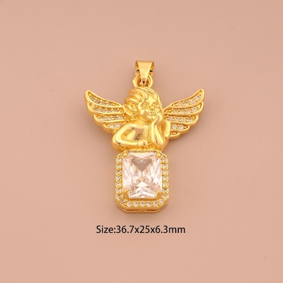 18K Gold Cupid Charms,CZ Pave Angel Charms Pendants,Cupid Charm for DIY Jewelry Making Supply