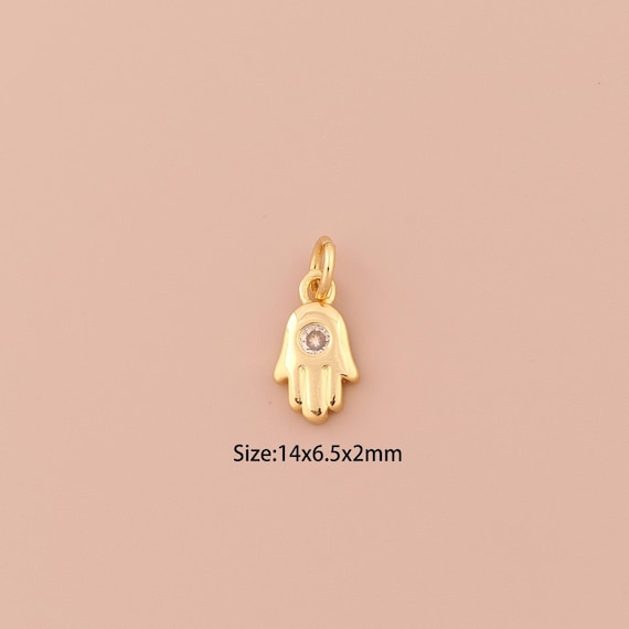 18K Gold Hamsa Charms,CZ Pave Minimalist Charms Pendants,Fatima Charm for DIY Jewelry Making Supply