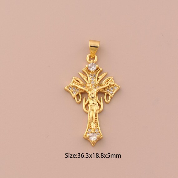 18K Gold Victim Charms,CZ Pave Cross Charms Pendants,Religious Charm for DIY Jewelry Making Supply