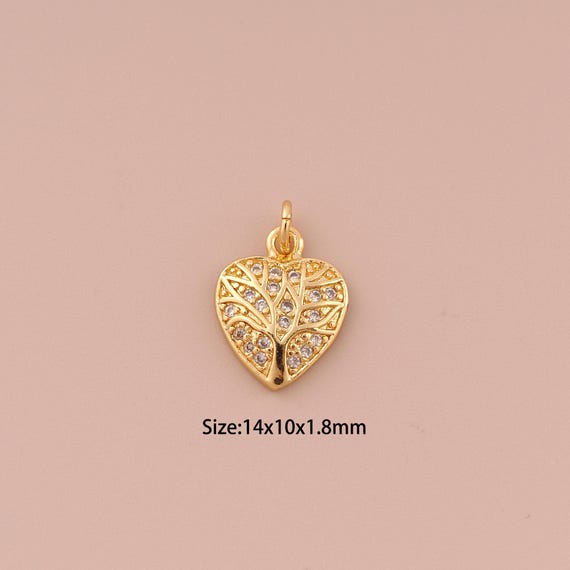 18K Gold Heart Charms,CZ Pave Minimalist Charms Pendants,Tree of Life Charm for DIY Jewelry Making Supply