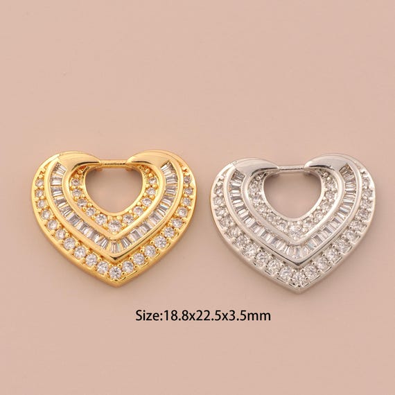 18K Gold Heart Charms,CZ Pave Heart Charms Pendants,Heart Charm for DIY Jewelry Making Supply