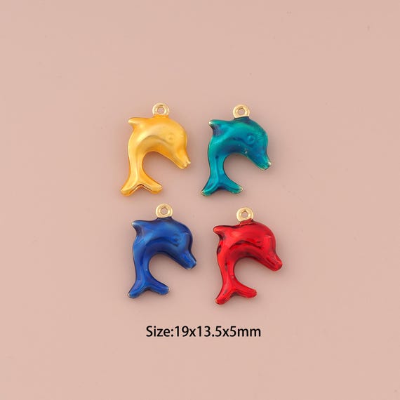 18K Gold Dolphin Charms,Enamel Minimalist Charms Pendants,Dolphin Charm for DIY Jewelry Making Supply