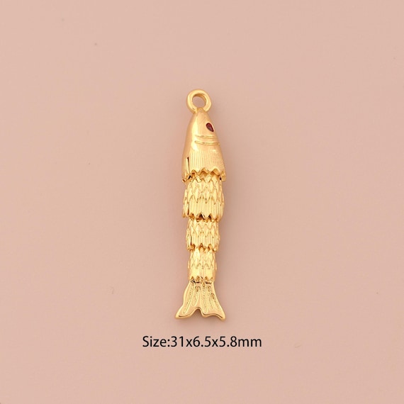 18K Gold Fish Charms,Minimalist Charms Pendants,Fish Charm for DIY Jewelry Making Supply