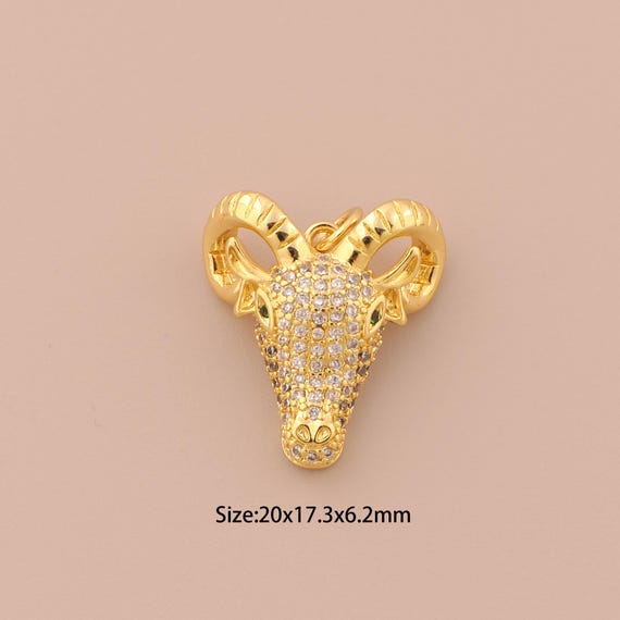 18K Gold Sheep Head Charms,CZ Pave Animal Charms Pendants,Sheep Head Charm for DIY Jewelry Making Supply