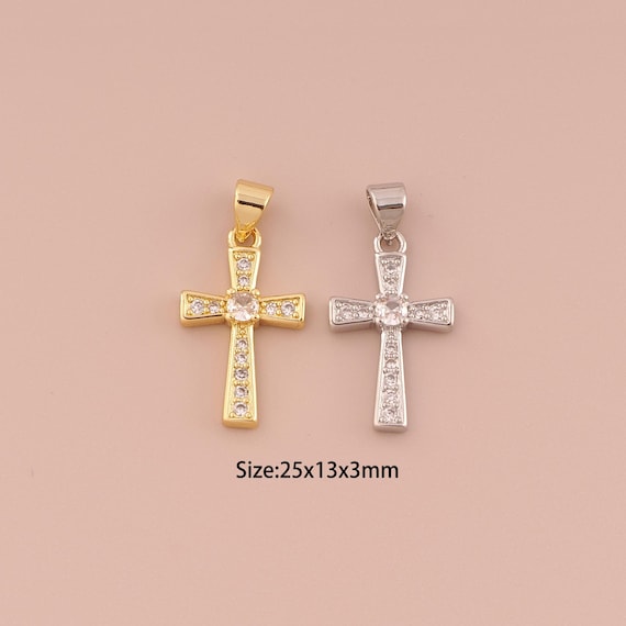 18K Gold Cross Charms,CZ Pave Minimalist Charms Pendants,Christian Charm for DIY Jewelry Making Supply
