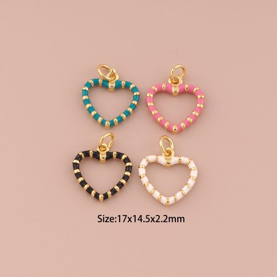 18K Gold Heart Charms,Enamel Minimalist Charms Pendants,Heart Charm for DIY Jewelry Making Supply