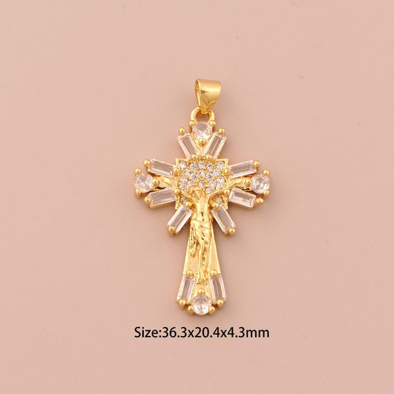18K Gold Victim Charms,CZ Pave Cross Charms Pendants,Religious Charm for DIY Jewelry Making Supply