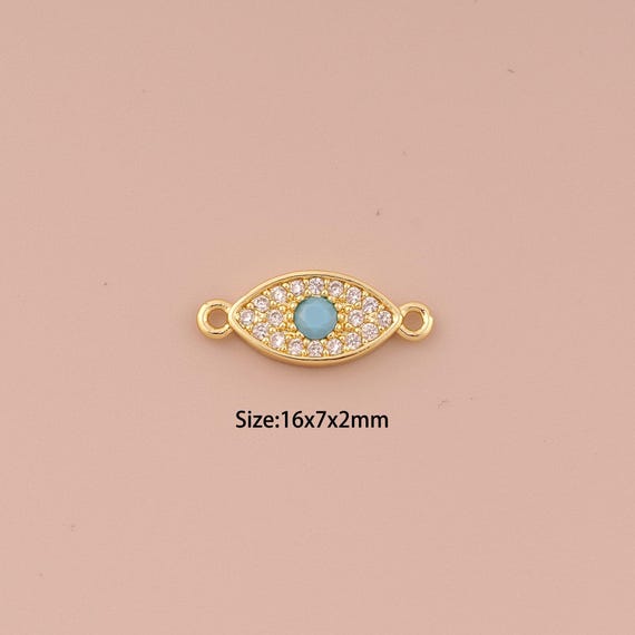 18K Gold Evil Eye Connector,CZ Pave Minimalist Connector Charms,Devil Eye Connector for DIY Jewelry Making Supply