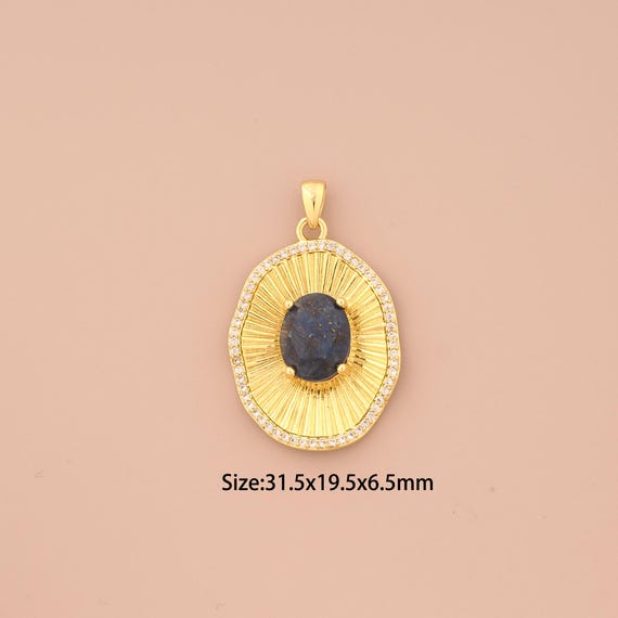 18K Gold Oval Charms,CZ Pave Oval Charms Pendants,Oval Charm for DIY Jewelry Making Supply