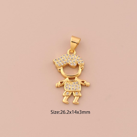 18K Gold Character Charms,CZ Pave Boy Charms Pendants,Character Charm for DIY Jewelry Making Supply