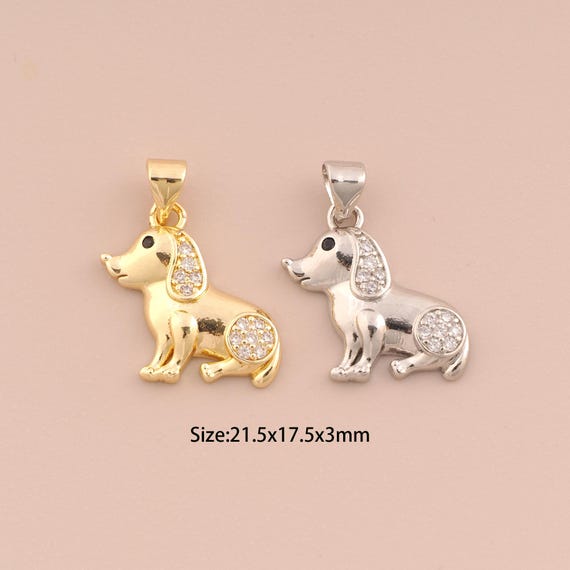 18K Gold Dog Charms,CZ Pave Animal Charms Pendants,Dog Charm for DIY Jewelry Making Supply