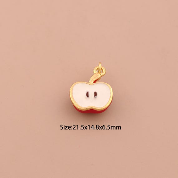 18K Gold Apple Charms,Enamel Fruit Charms Pendants,Apple Charm for DIY Jewelry Making Supply