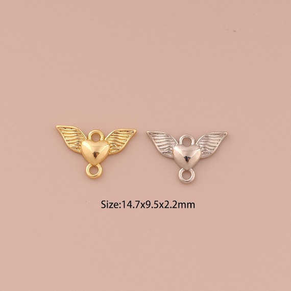 18K Gold Heart Charms,Minimalist Charms Pendants,Wing Charm for DIY Jewelry Making Supply