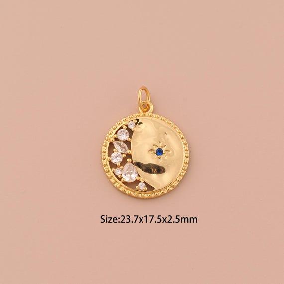 18K Gold Moon Charms,Minimalist Charms Pendants,Star Charm for DIY Jewelry Making Supply