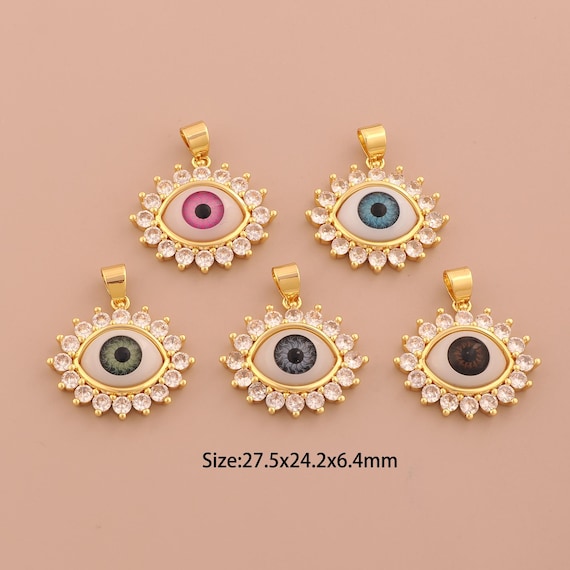 18K Gold Evil Eye Charms,CZ Pave Devil Eye Charms Pendants,Enamel Eye Charm for DIY Jewelry Making Supply