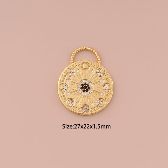 18K Gold Astrolabe Pendant Charms,CZ Pave Minimalist Charms Pendants,Astrolabe Pendant Charm for DIY Jewelry Making Supply