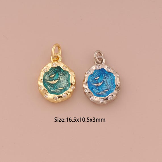 18K Gold FIsh Charms,CZ Pave Minimalist Charms Pendants,Enamel Pond Charm for DIY Jewelry Making Supply