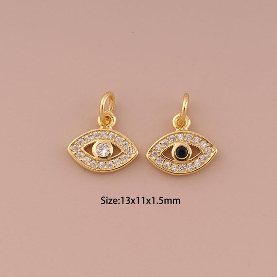 18K Gold Evil Eye Charms,CZ Pave Minimalist Charms Pendants,Devil Eye Charm for DIY Jewelry Making Supply