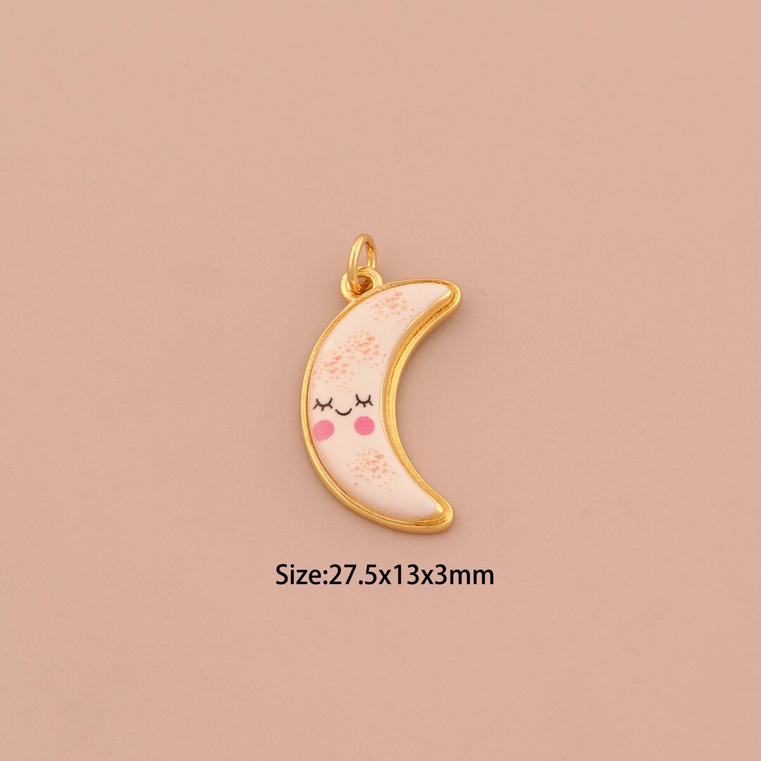 18K Gold Crescent Moon Charms,enamel Celestial Charms Pendants,moon