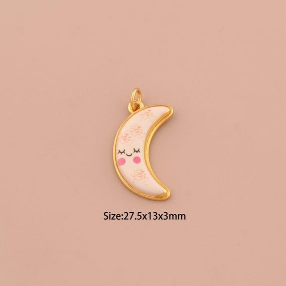 18K Gold Crescent Moon Charms,Enamel Celestial Charms Pendants,Moon Charm for DIY Jewelry Making Supply