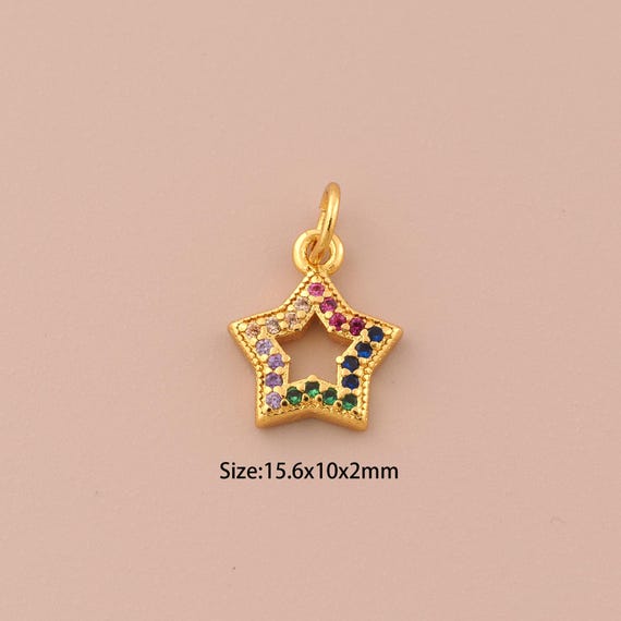 18K Gold Star Charms,CZ Pave Celestial Charms Pendants,Minimalist Charm for DIY Jewelry Making Supply