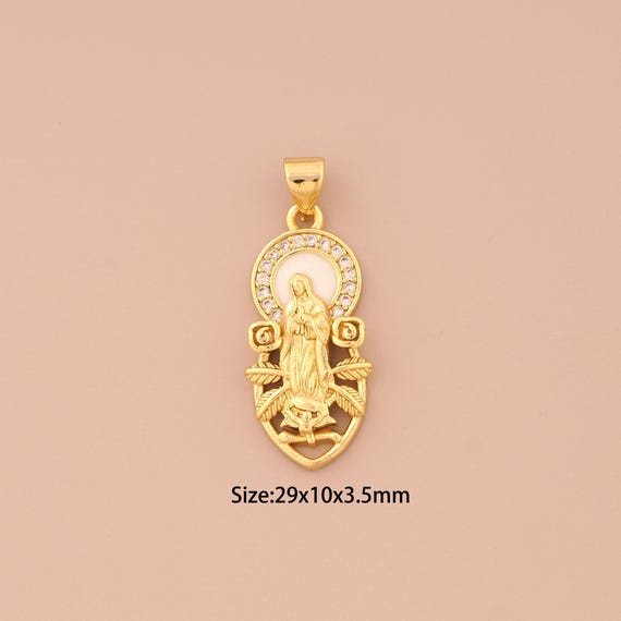 18K Gold Virgin Mary Charms,CZ Pave Religious Charms Pendants,Catholic Charm for DIY Jewelry Making Supply