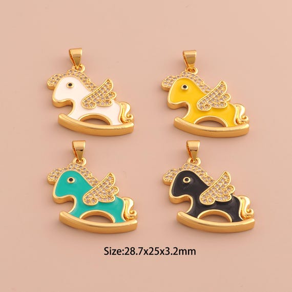 18K Gold Pegasus Charms,CZ Pave Pegasus Charms Pendants,Enamel Pegasus Charm for DIY Jewelry Making Supply