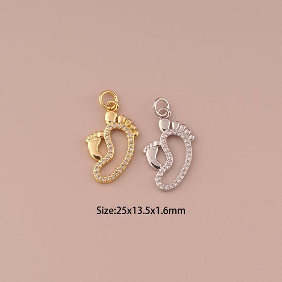 18K Gold Foot Charms,CZ Pave Minimalist Charms Pendants,Foot Charm for DIY Jewelry Making Supply