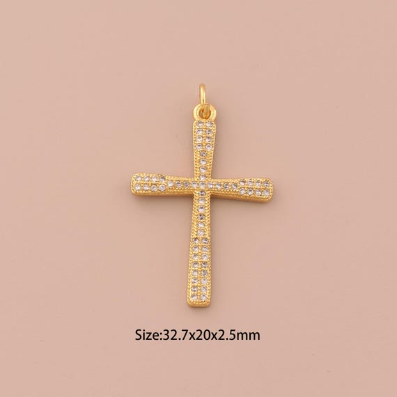 18K Gold Cross Charms,CZ Pave Religious Charms Pendants,Christian Charm for DIY Jewelry Making Supply