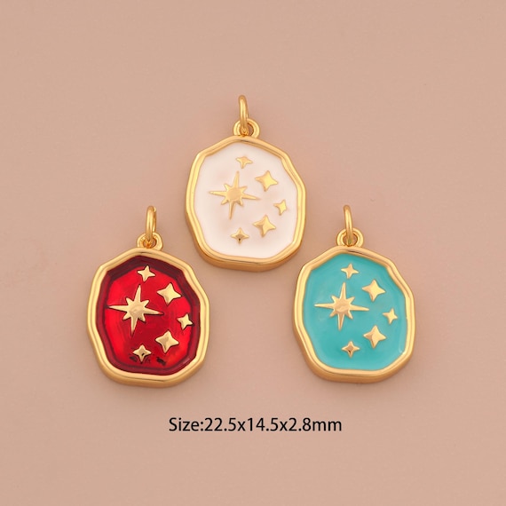18K Gold Enamel Star Charms,Celestial Charms Pendants,Starburst Charm for DIY Jewelry Making Supply